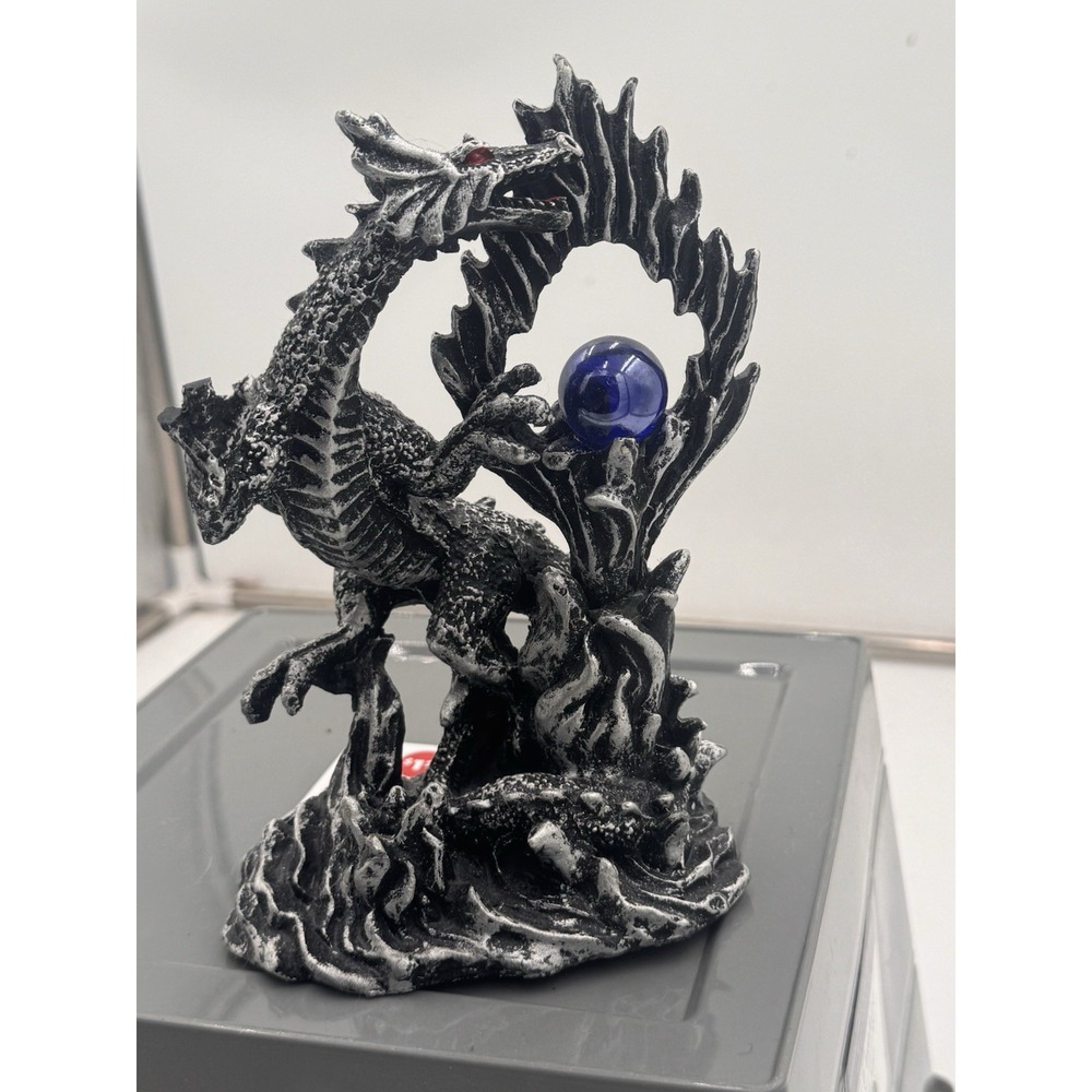 Draco Fantasy Gothic Dragon With Blue Orb Statue 8" Tall Land Of The Dragons